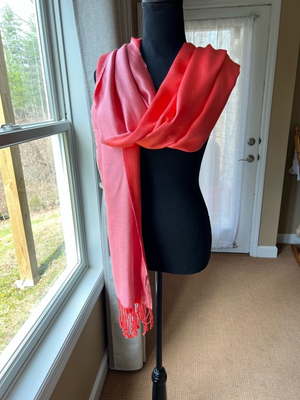 Quince 100% Reversible Silk Scarf - Papaya, Coral - NWOT